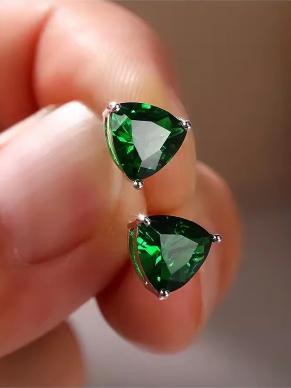 Emerald Green Trillion Stud Earrings - Luxury Jewelry